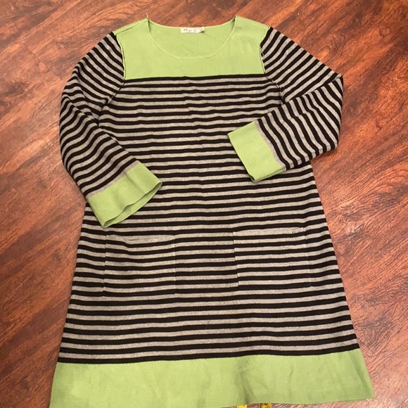 Eliza J Sweater Dress black gray green stripe color block size Large - Picture 5 of 10